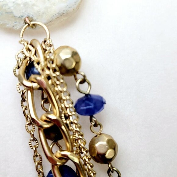 Large Multi-Gemstone Necklace Multi-Strand Gold Tone Statement Chains & Beads - Picture 9 of 9
